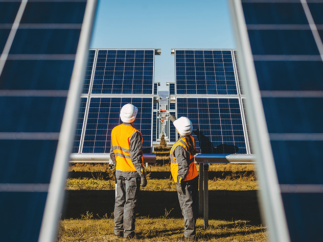 Solar power station green electricity panel view